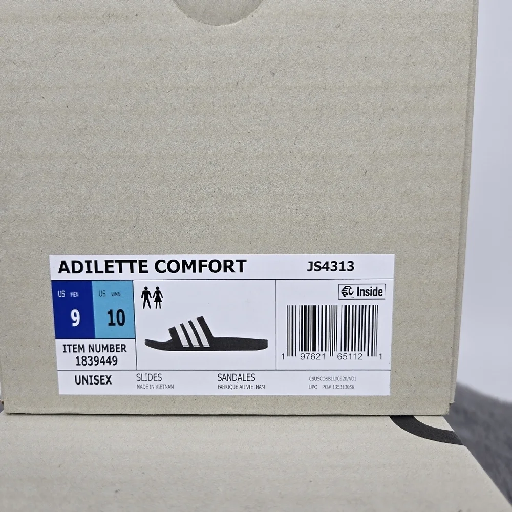 New adidas Adilette Comfort Slides Black White Men's Shoes Size 9